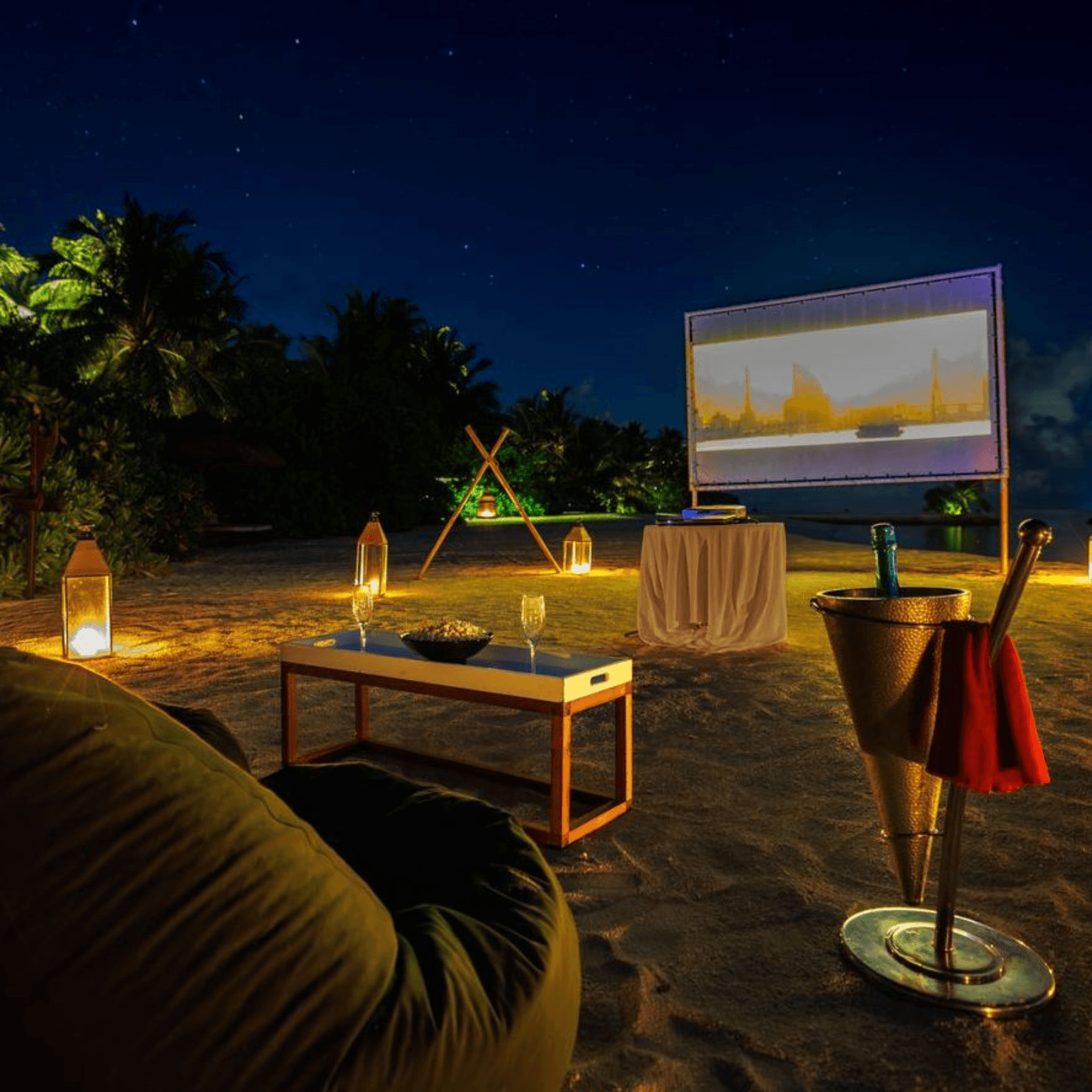 Indulge in a private beach dinner with gourmet cuisine.